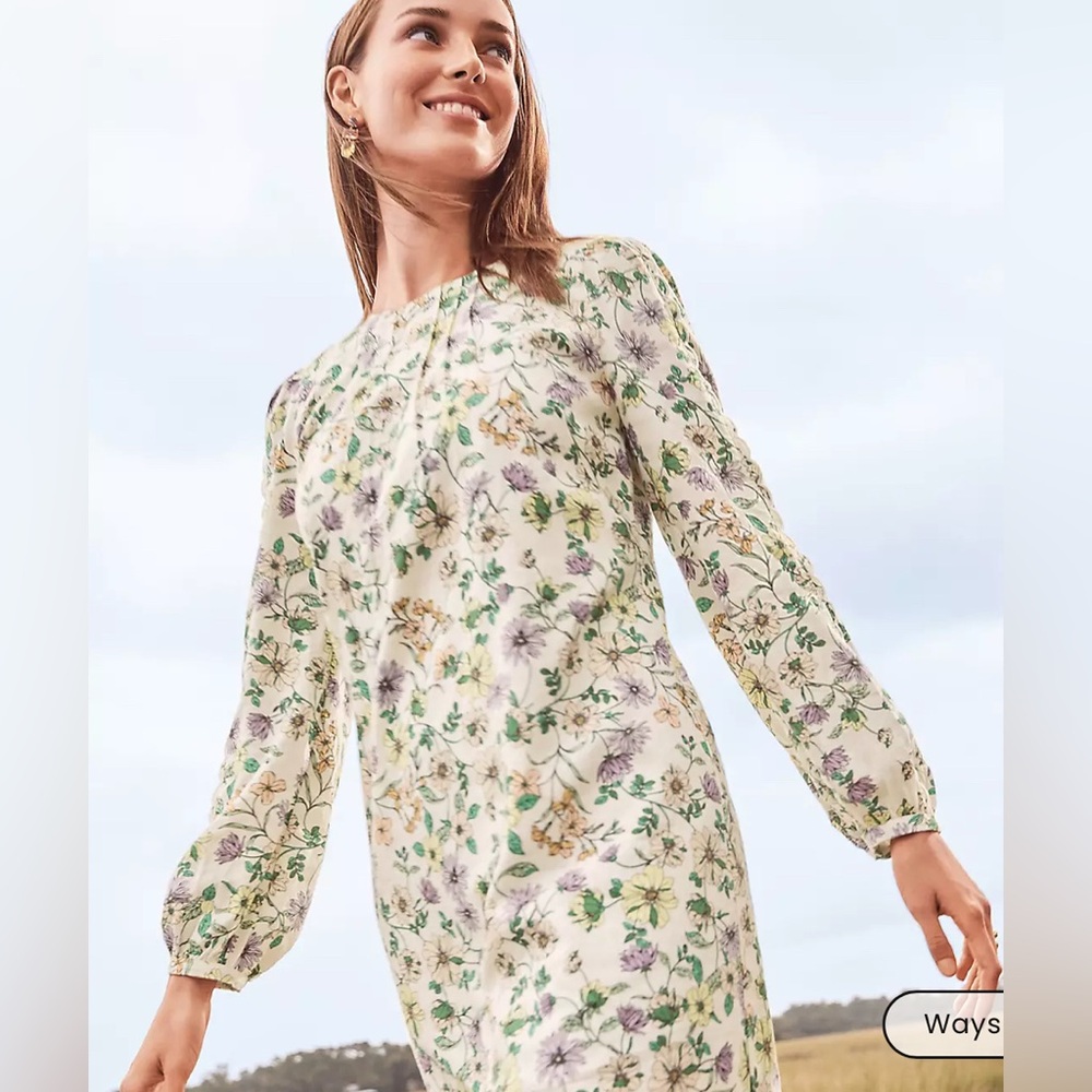 LOFT Floral Print Midi Dress - Cream and Green